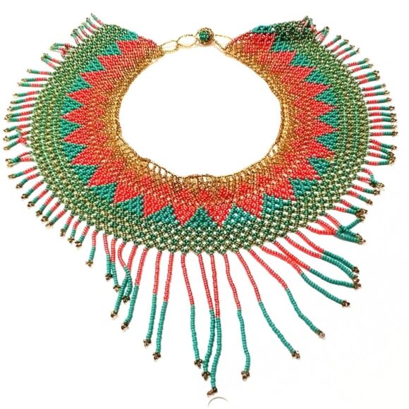 Vintage Hand Woven Seed Bead Collar Style Statement Necklace - Picture 2 of 10